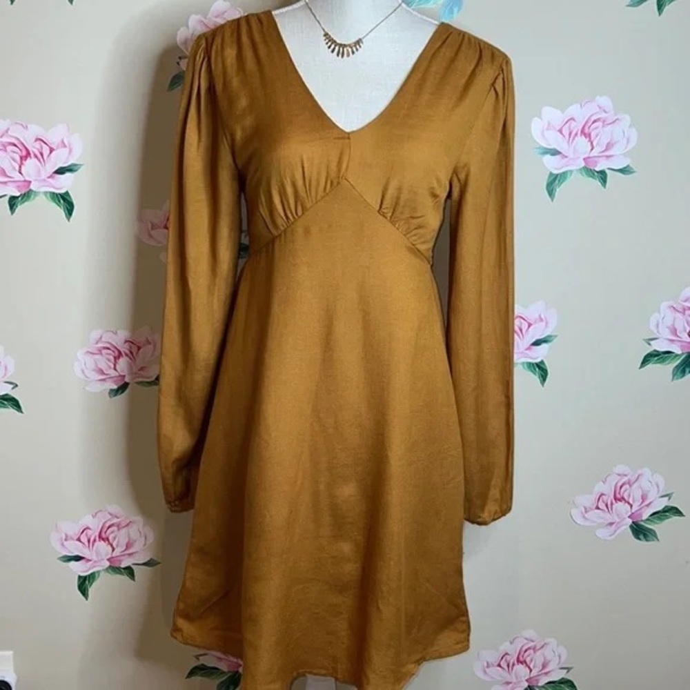 Sincerely Jules Brown Linen Blend‎ Dress EUC
